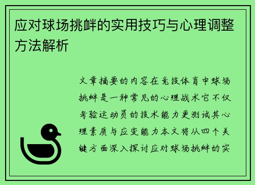 应对球场挑衅的实用技巧与心理调整方法解析